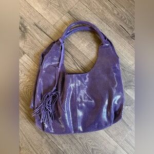 Maxine Couture Luxurious Purple Snake Print Leather Large Hobo Bag Handbag Purse